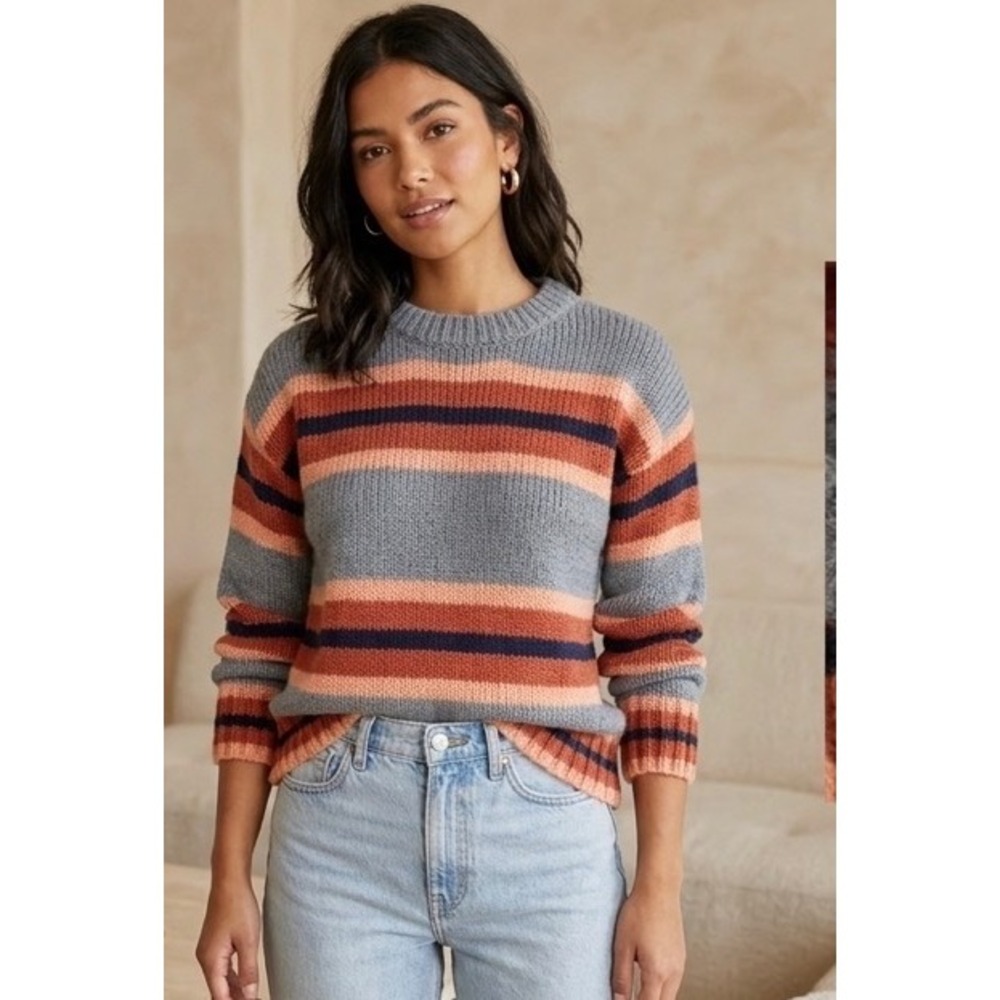 Urban Outfitters Bobby Striped Boyfriend Sweater Gray Orange Knit Small S Cozy